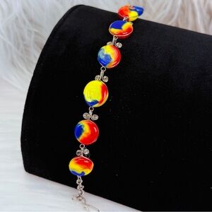 Vintage, colorful Silvertone wire wrapped unique bracelet